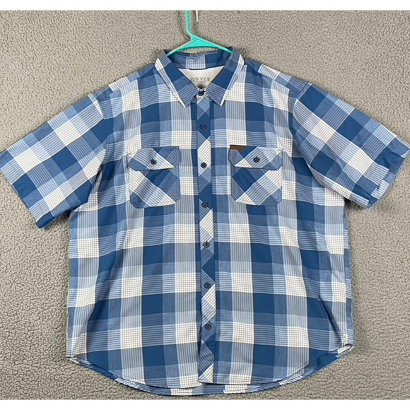 ORVIS XXL Blue White Plaid Short Sleeve Button Down Shirt Dual Chest Pockets - Picture 1 of 7